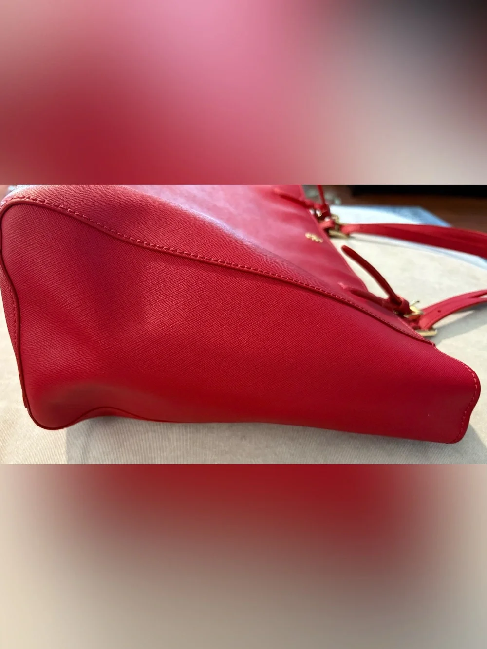 Tory Burch Red Leather Tote with Gold Logo